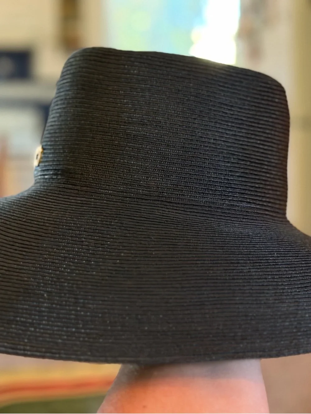 NWOT - 
ERIC JARVIS Black Wide-Brim Straw Hat
5 1/2” - packable! THE SWINGER - Picture 2 of 4